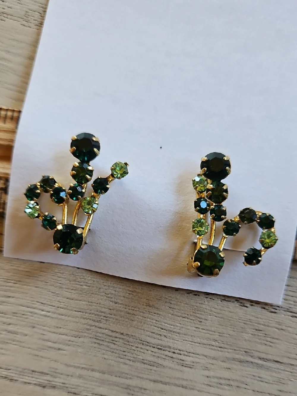 Green Rhinestone Cluster Vintage Clip-On Earrings Gold Tone Made In Austria - Picture 3 of 5